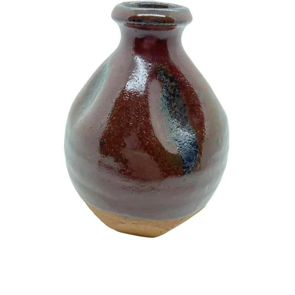Pinch Pot Bud Vase Vintage Brown Decorative Charming Little Bud Vase Signed JD - Picture 2 of 13